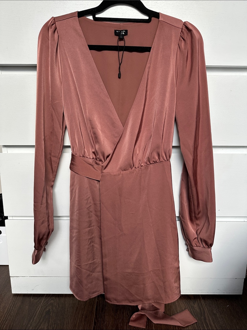 NBD Mauve Wrap-Style Long Sleeve Mini Dress